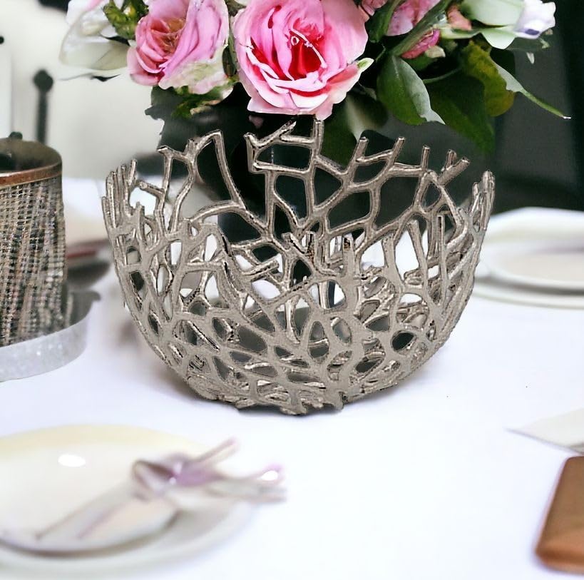 Rama Twigs Round Decorative Bowl Silver