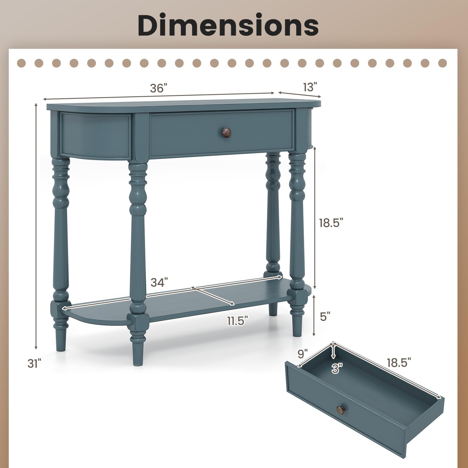 36" 2-Tier Console Table with Storage Drawer