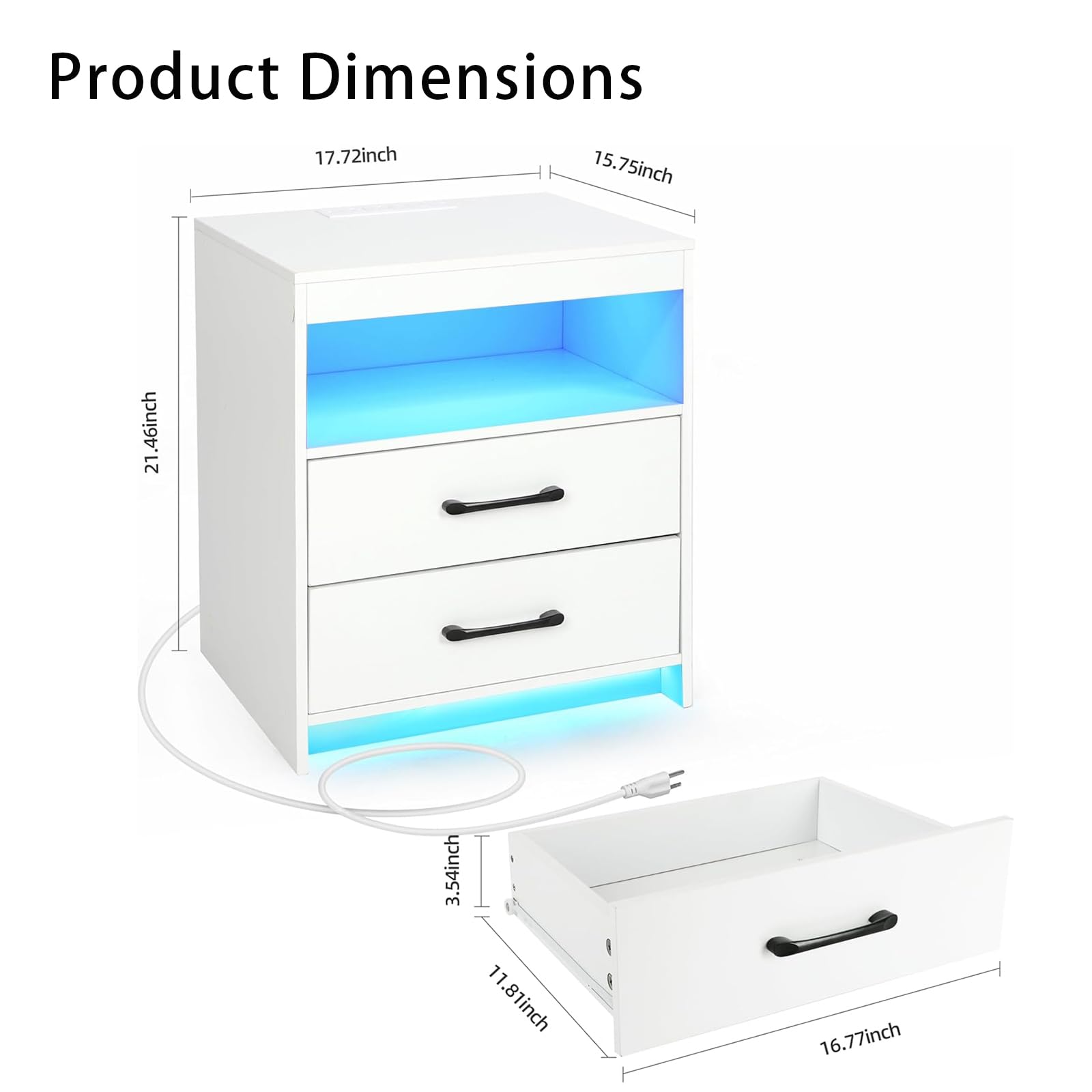 LED Nightstand with Charging Station