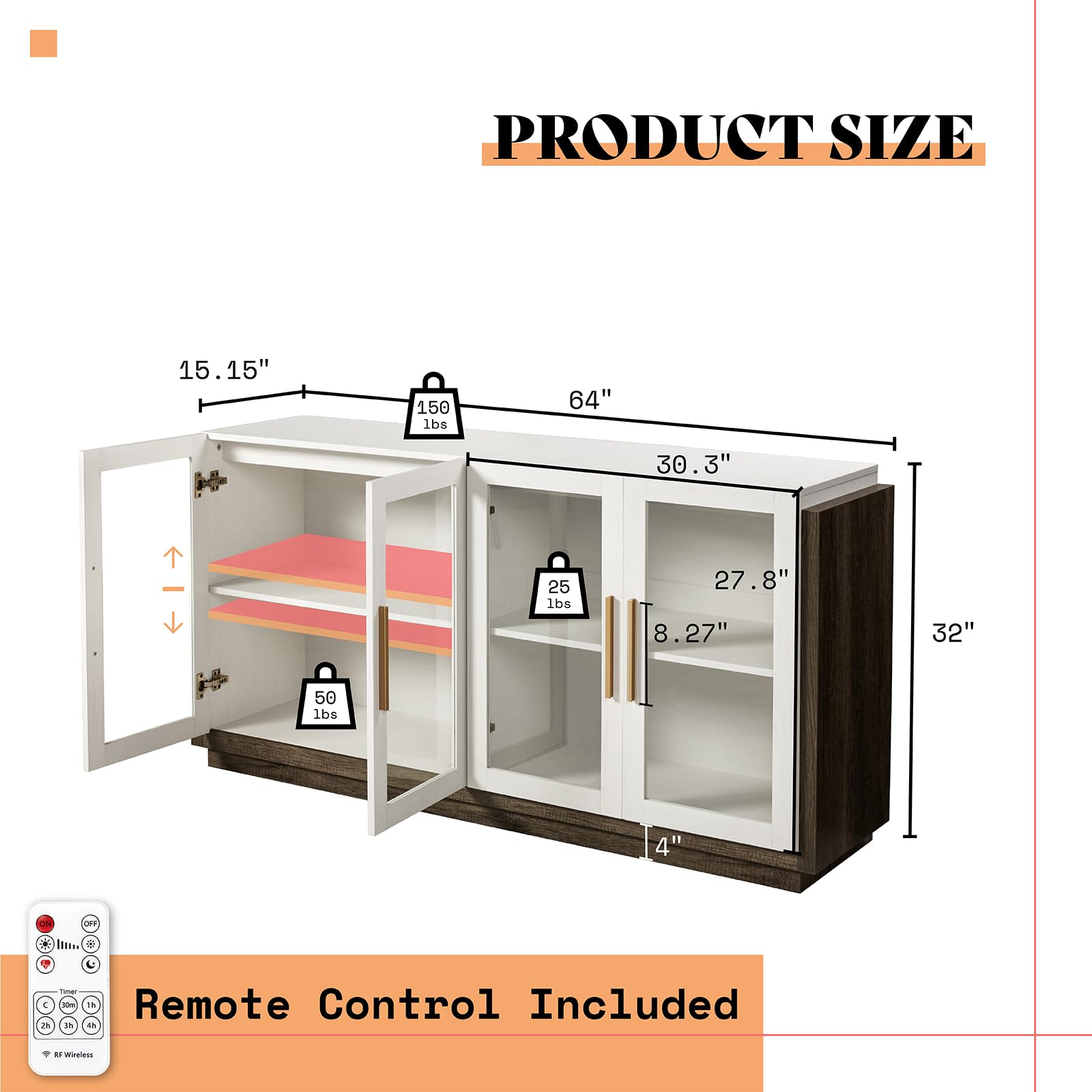LED Sideboard Buffet Cabinet with Glass Doors