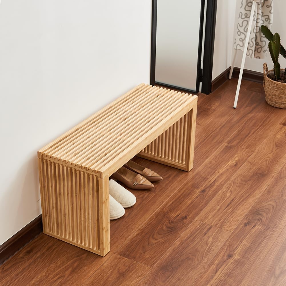 Wooden Slatted Bench Natural Finish