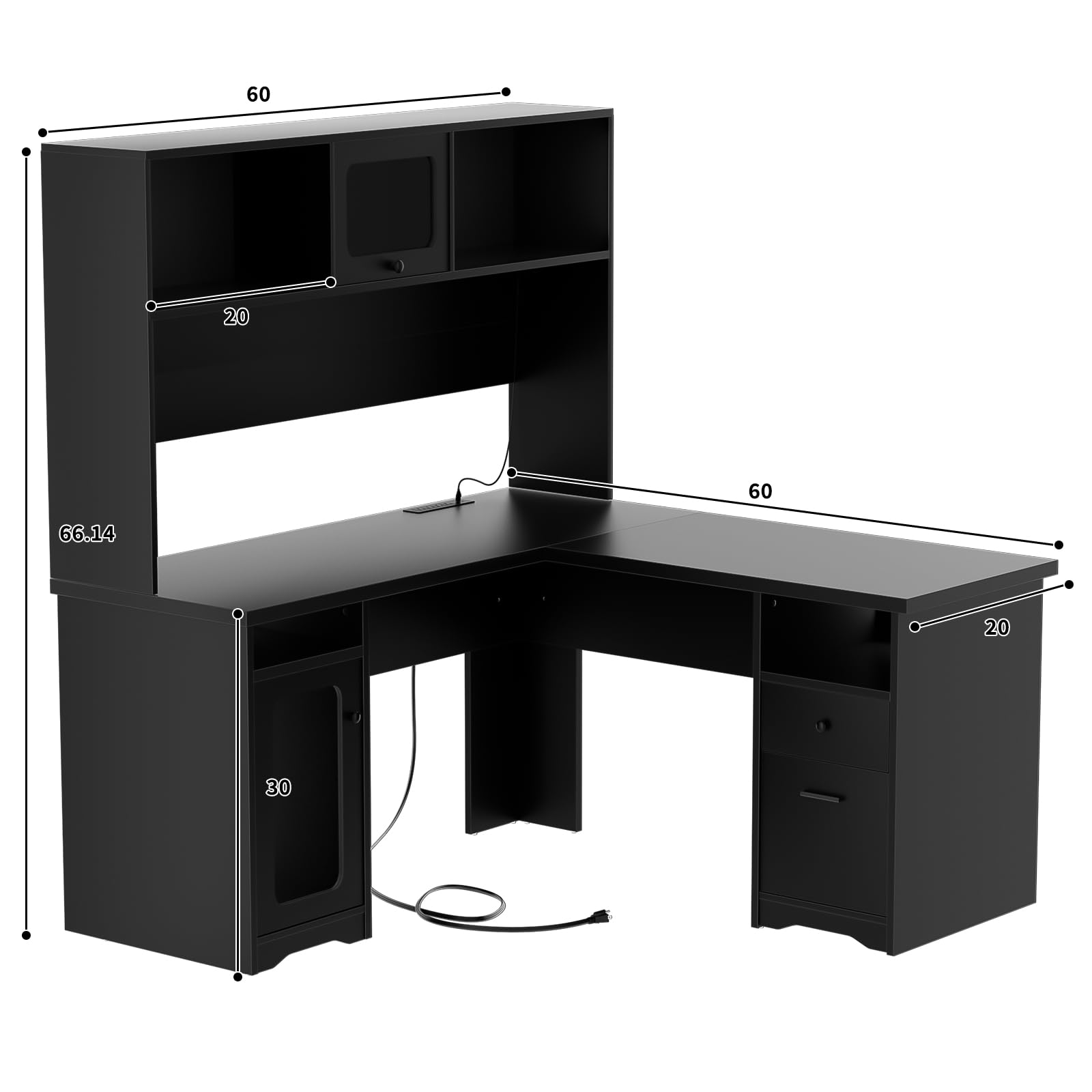 L-Shaped Office Desk with Hutch 60 Inch
