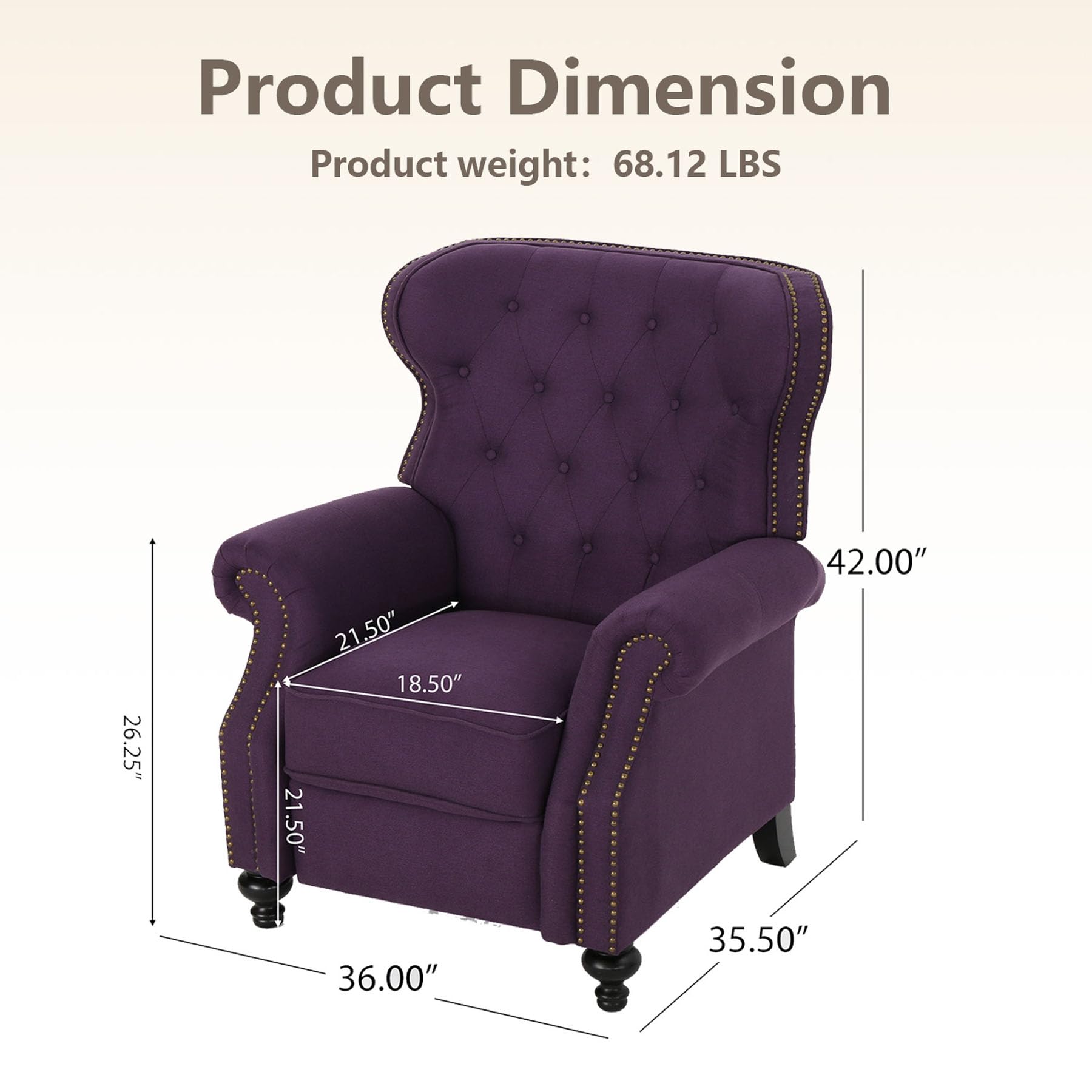 Purple Pushback Recliner Chair with Wingback Design