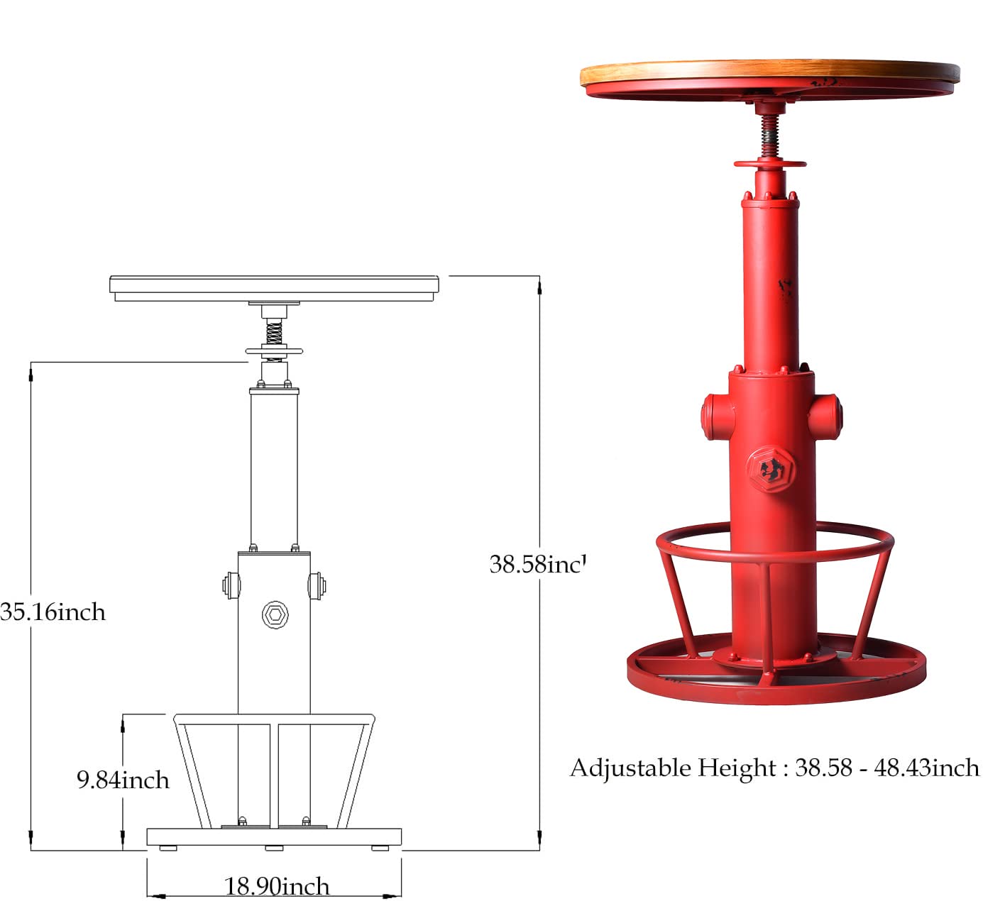 3 Piece Industrial Pub Bar Set with Adjustable Height