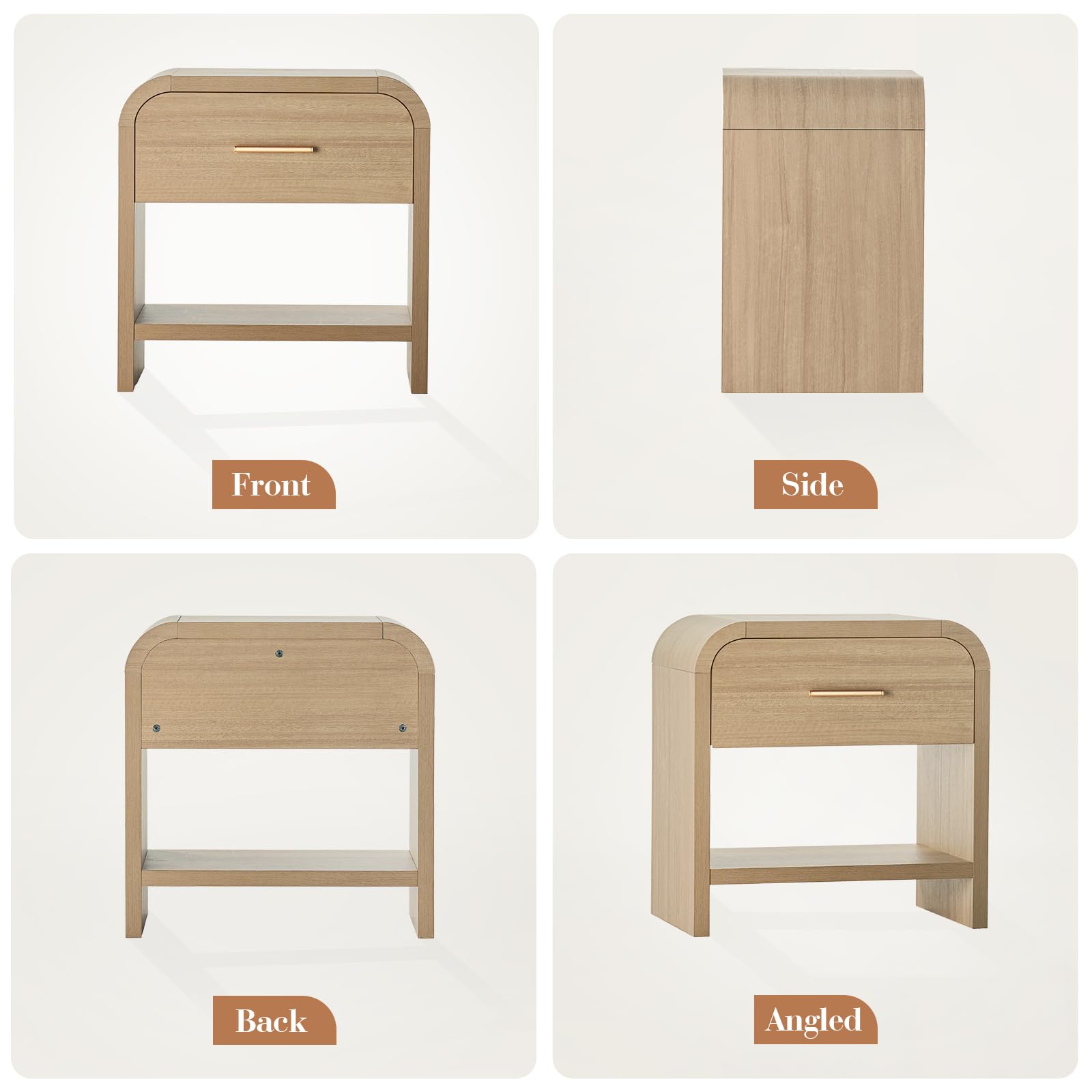 Night Stand Set of 2 with Drawer and Storage Shelf