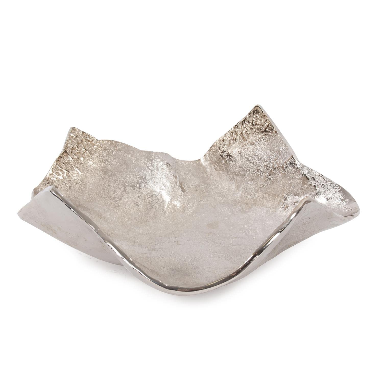 Champagne Silver Decorative Bowl with Hammered Pattern - 15.5 x 6 Inch