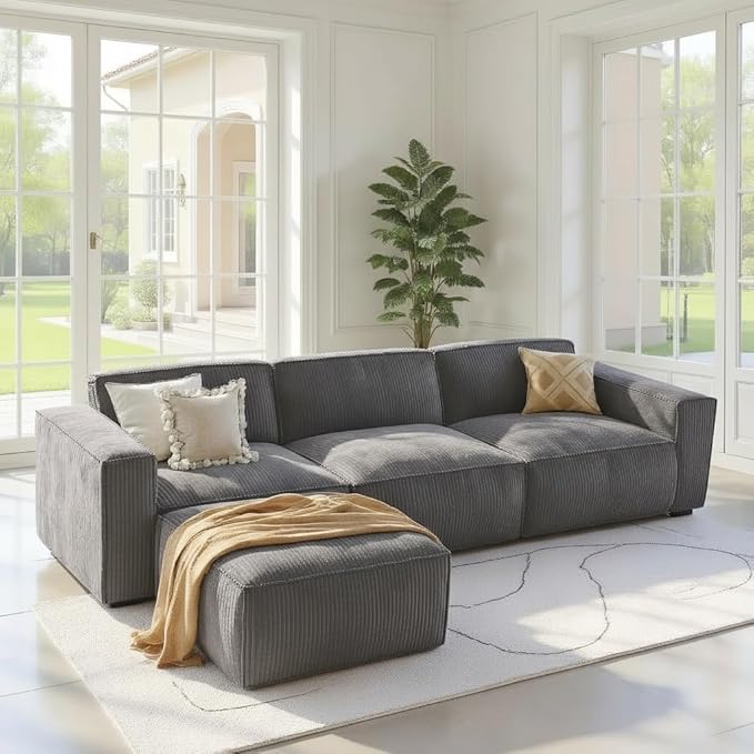 110" Cloud Sectional Couch with L-Shape Chaise and Movable Ottoman