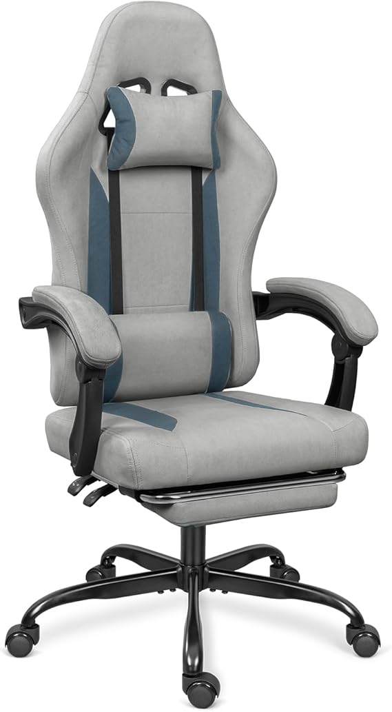 Breathable Fabric Gaming Chair with Footrest