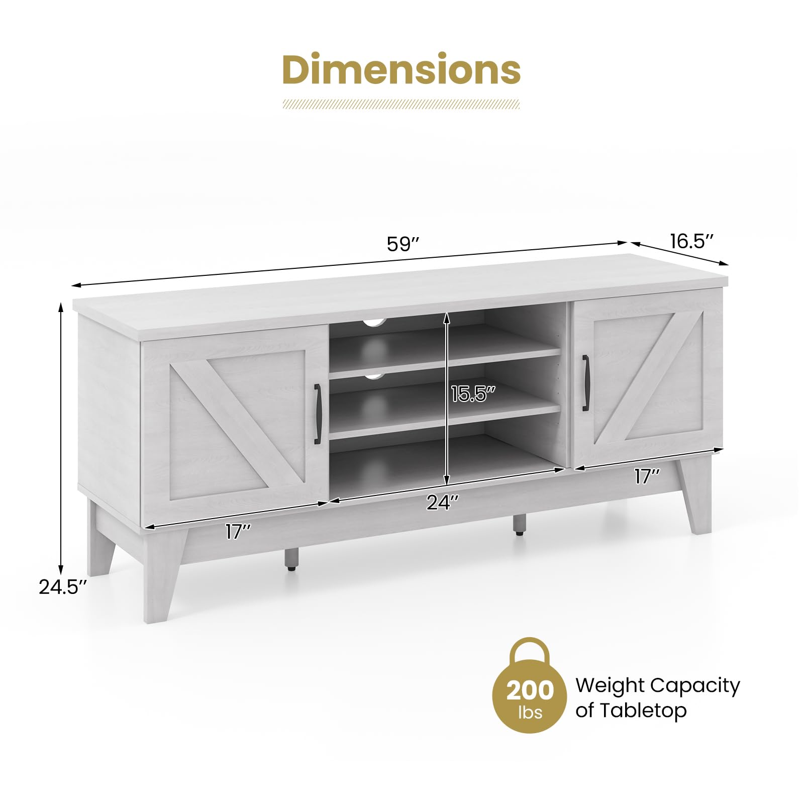 Farmhouse TV Stand for 65 Inch TVs with Barn Door Cabinets