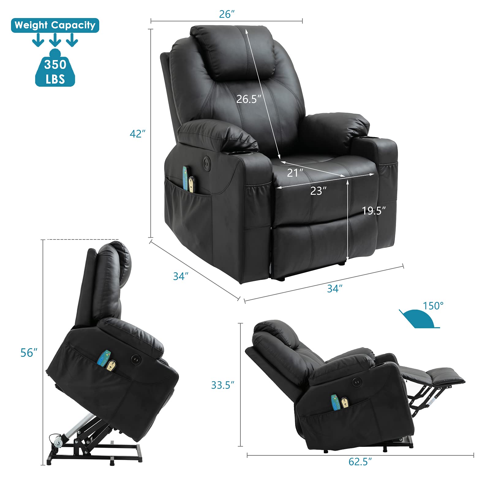 Power Lift Recliner Chair with Massage and Heat
