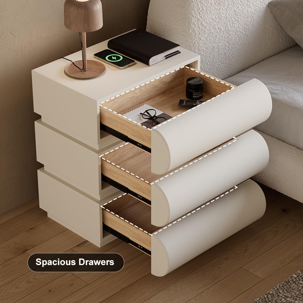 Smart Nightstand with Wireless Charging and 3 Drawers