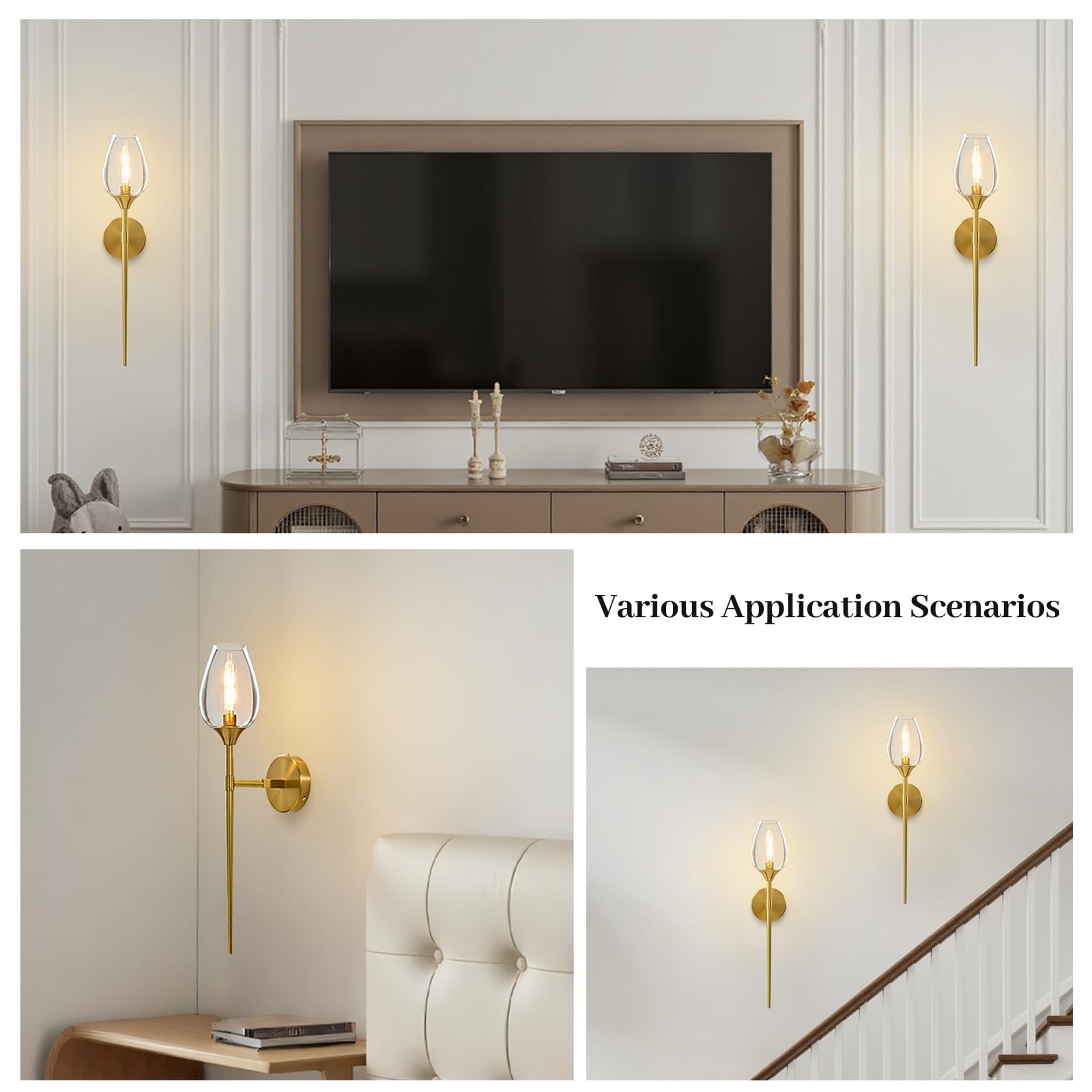 Gold Glass Wall Sconce Light with Flower Shade