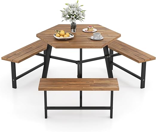 Hexagonal Picnic Table with Benches
