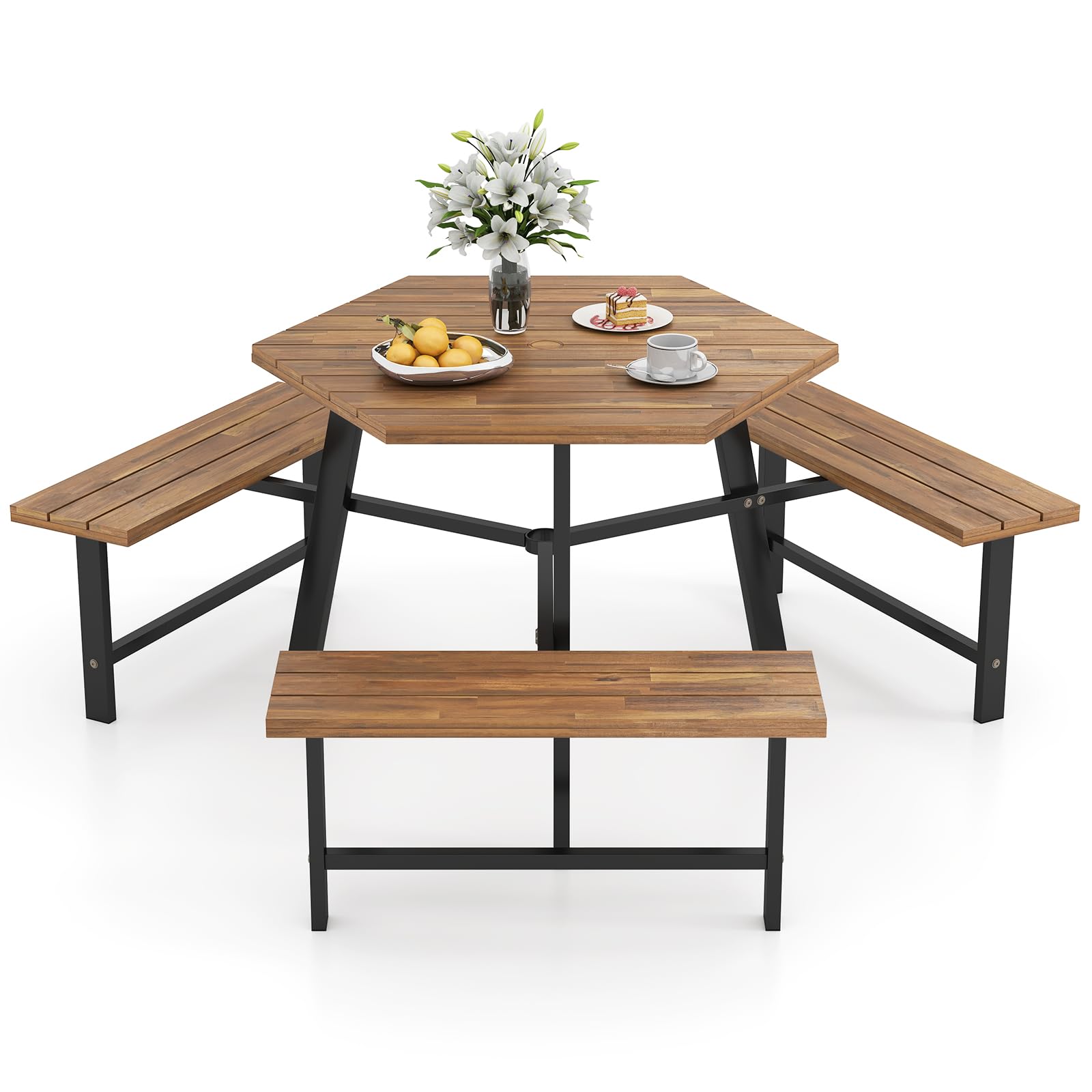 Hexagonal Picnic Table with Benches