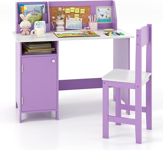 Kids Desk and Chair Set with Storage Hutch