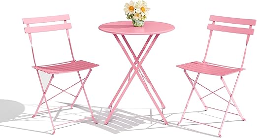 Patio Bistro Sets, 3-Piece Outdoor Furniture with Round Table & 2 Folding Chairs, Compact Balcony Set for Small Spaces, Porch/Garden, Yellow