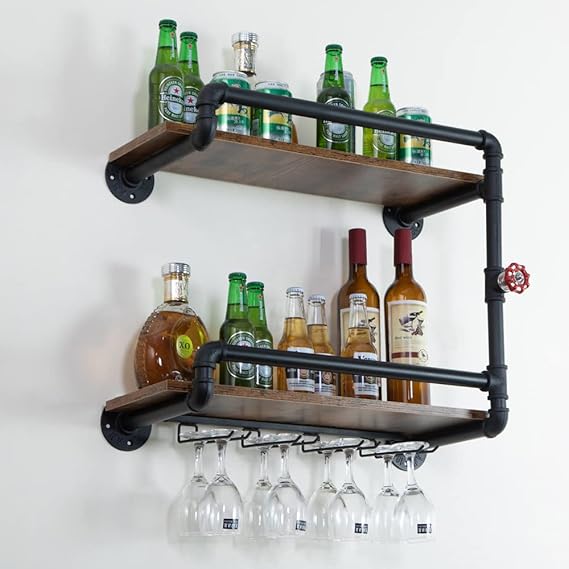 Wall-Mounted Wine Rack with Glass Holder