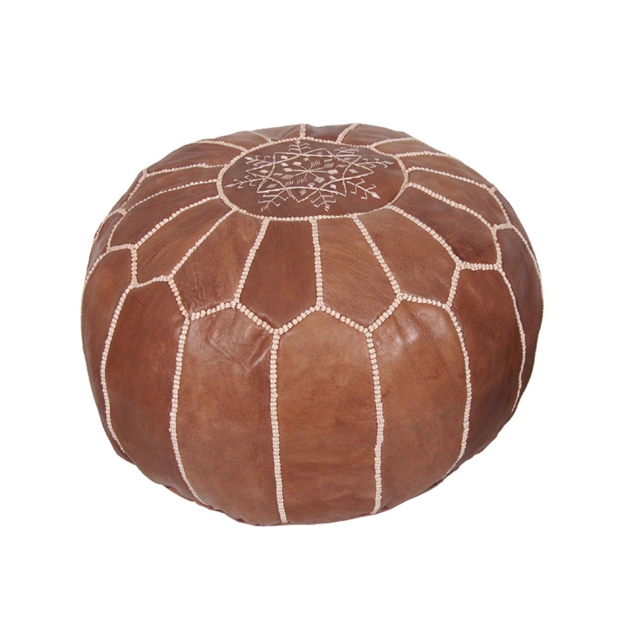 Handmade Leather Pouf Ottoman Dark Brown