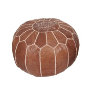 Handmade Leather Pouf Ottoman Dark Brown