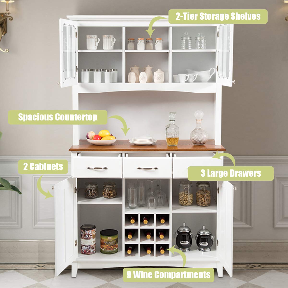 Buffet Hutch Cabinet with Wine Storage