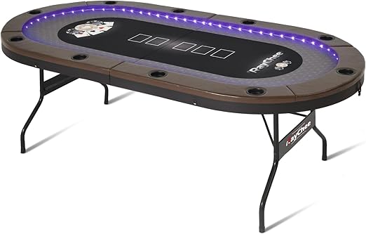 LED Poker Table 84" 10 Player Foldable with Cup Holders