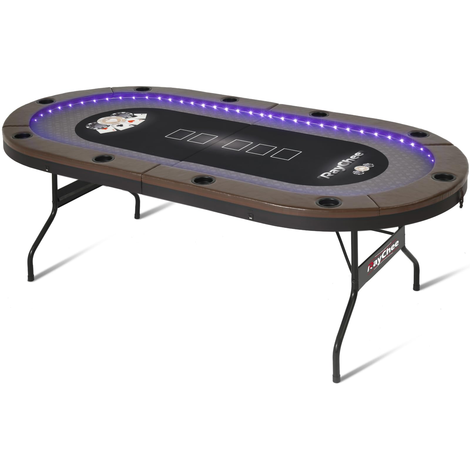 LED Poker Table 84" 10 Player Foldable with Cup Holders