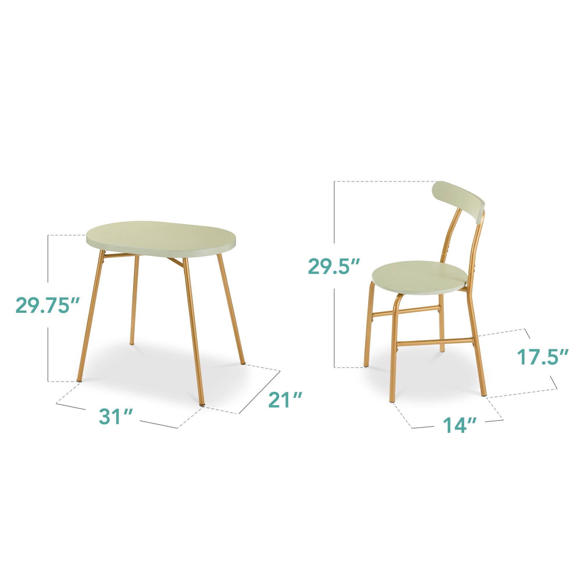 3-Piece Oval Dining Table Set with 2 Chairs