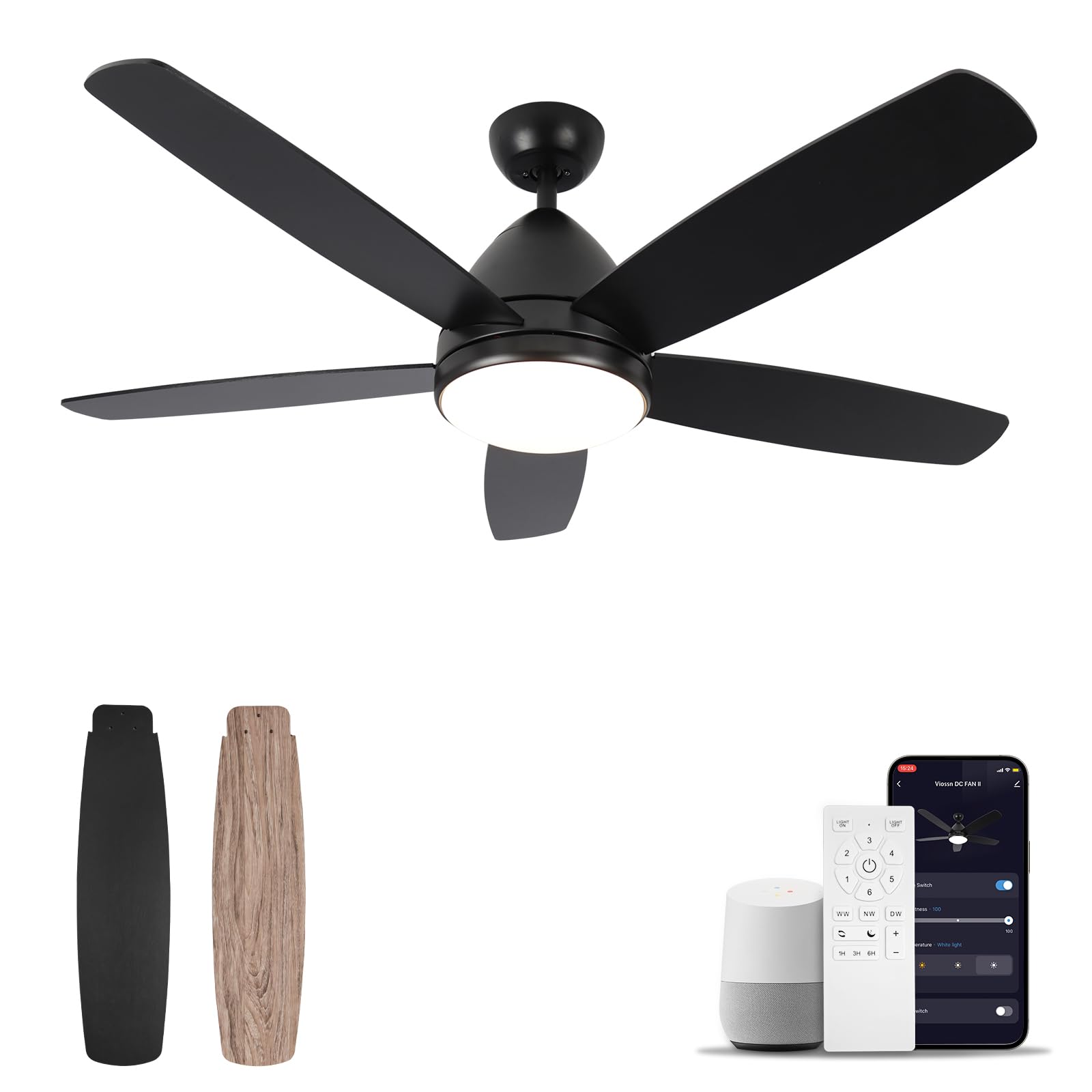52 Inch Smart Ceiling Fan with Light and Remote