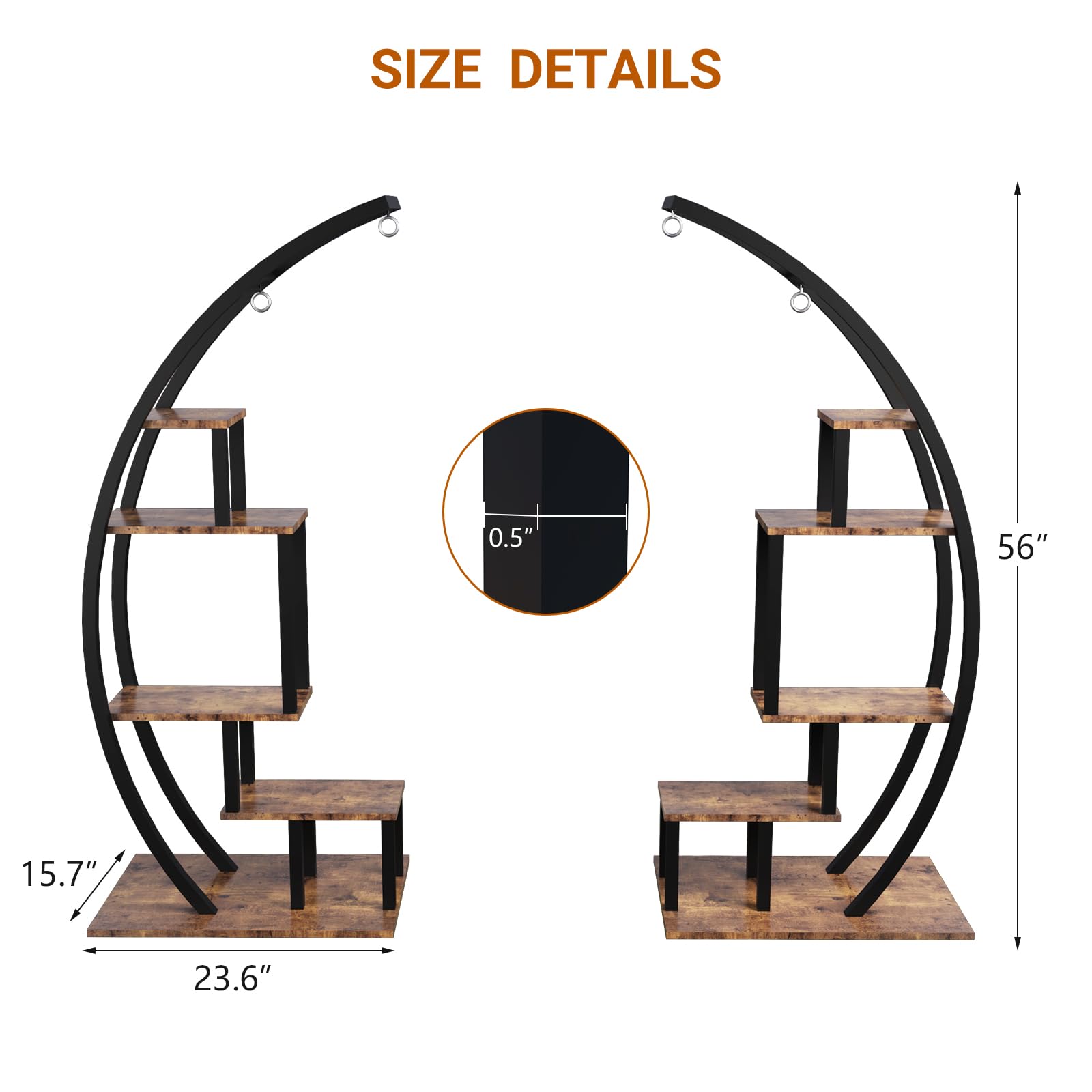 5-Tier Arc Plant Stand - Vintage Industrial Metal & Wood