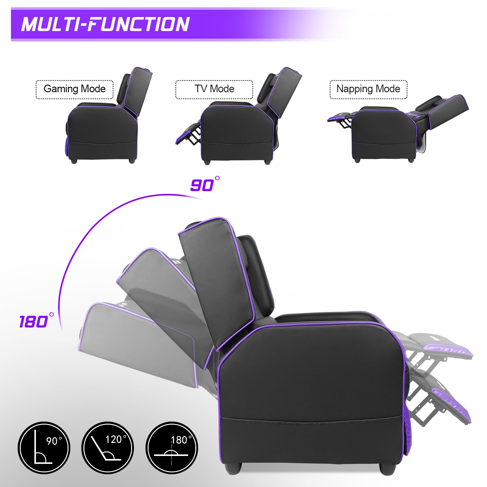 Gaming Recliner Chair with Adjustable Backrest and Footrest