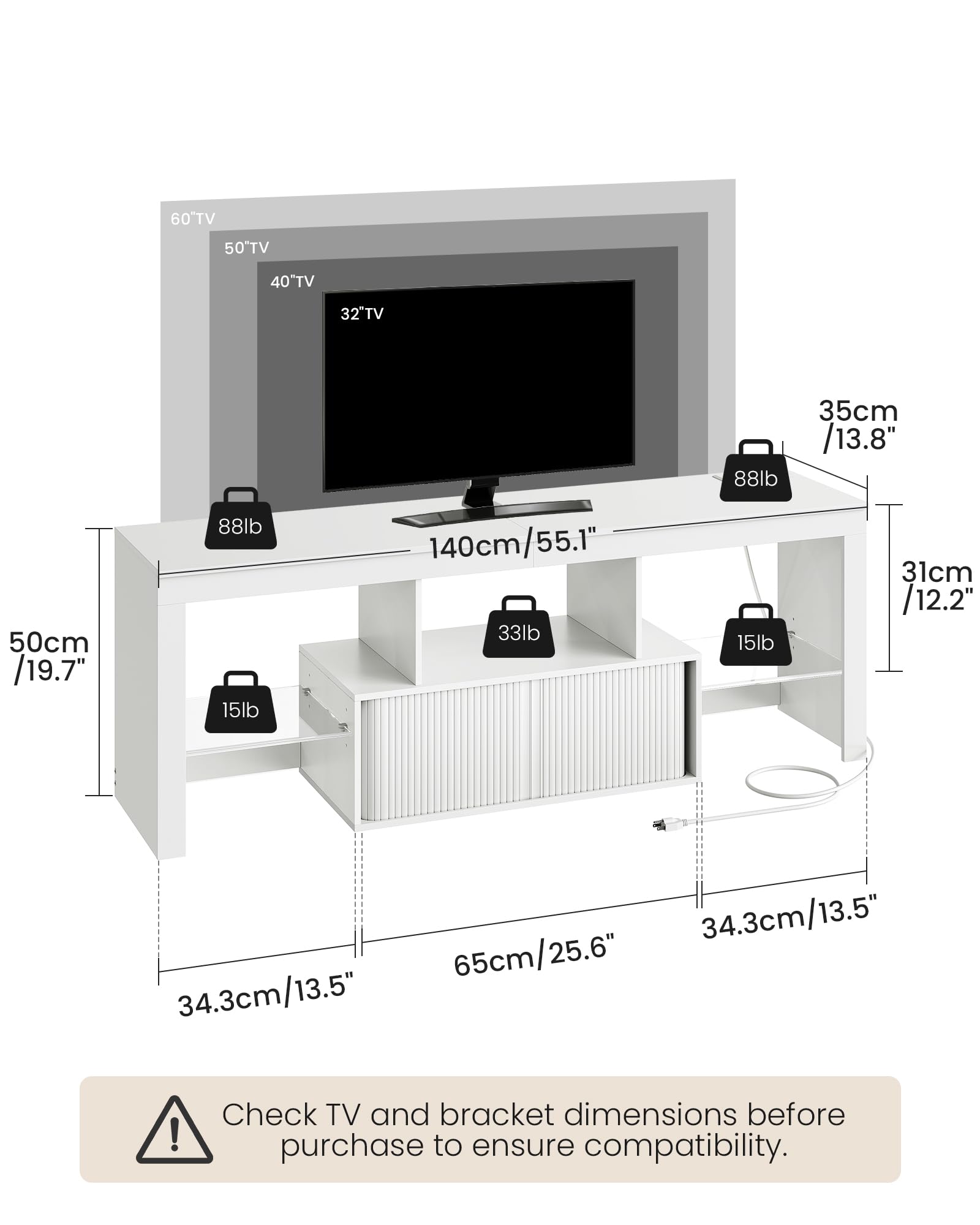 TV Stand with Power Outlet and LED Lights