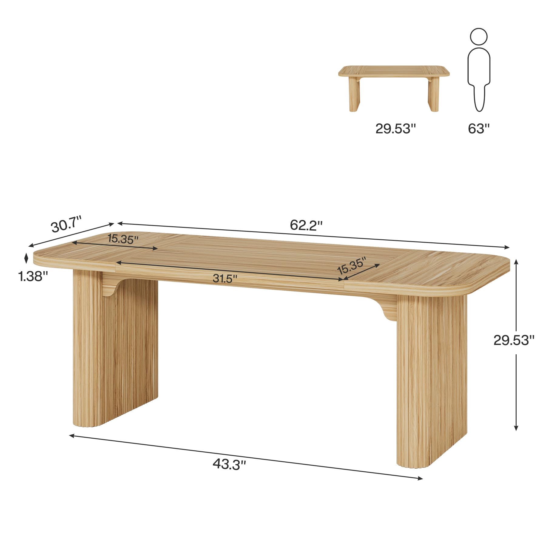 62-Inch Modern Executive Desk with Double Pedestal