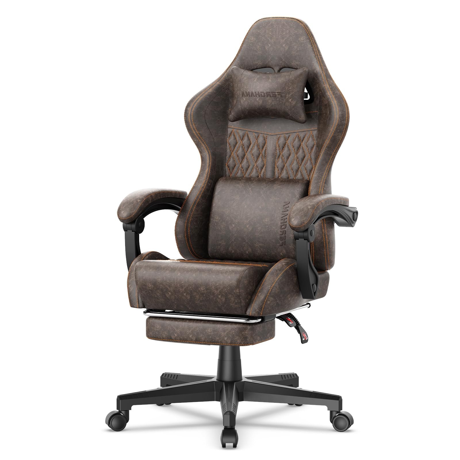 Vintage PU Leather Gaming Chair with Massage and Footrest