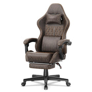 Vintage PU Leather Gaming Chair with Massage and Footrest
