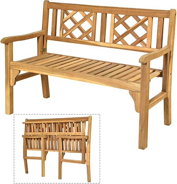 Acacia Wood Garden Bench 2-Person Loveseat with Armrests