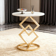 Round Marble Side Table with Metal Base