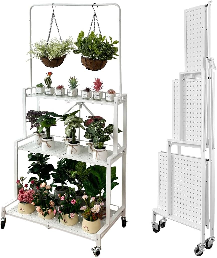 4-Tier Foldable Plant Stand with Wheels