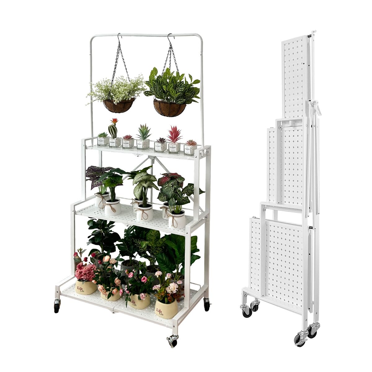4-Tier Foldable Plant Stand with Wheels