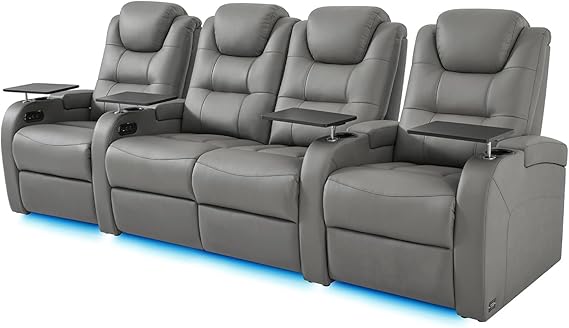 Top Grain Nappa Leather Power Recliner Home Theater Seating - Row of 5