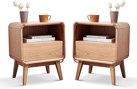 Solid Wood Nightstand with Two Drawers