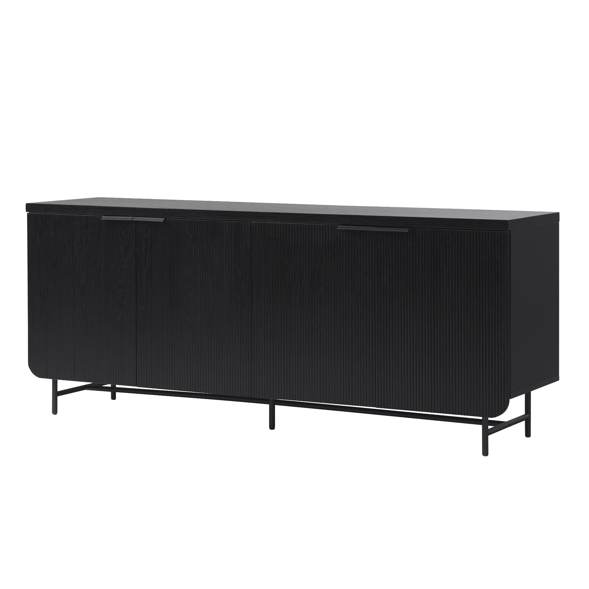 Fluted 4-Door Sideboard Buffet Console 69 Inch Black