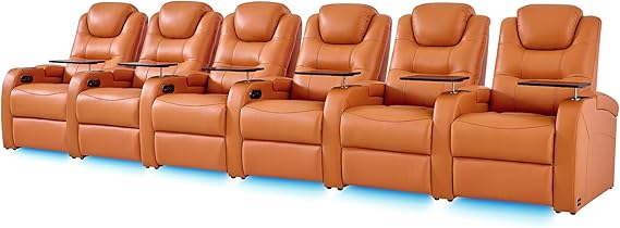 Top Grain Nappa Leather Power Recliner Home Theater Seating - Row of 5