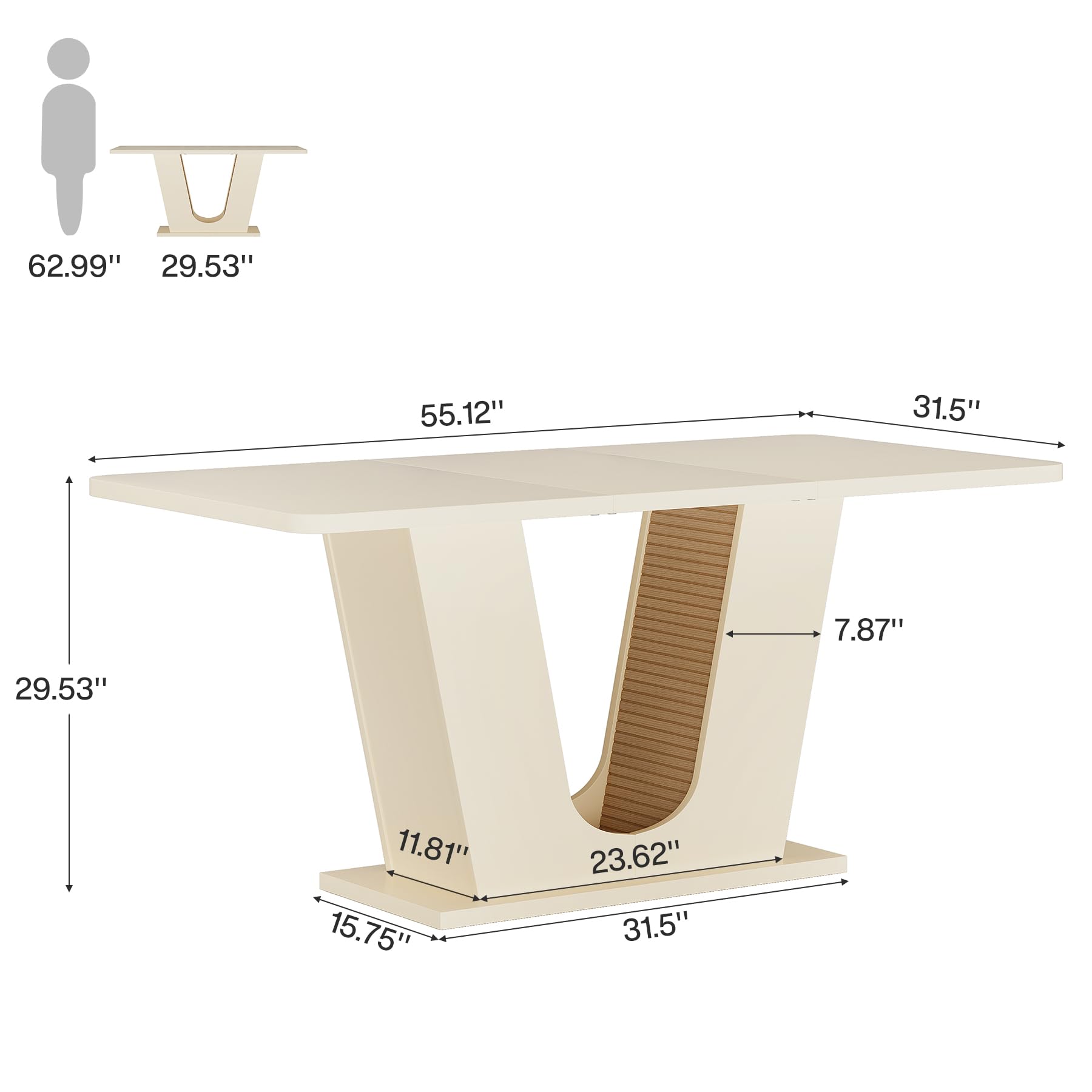 55-Inch Rectangular Conference Table for 4-6 People