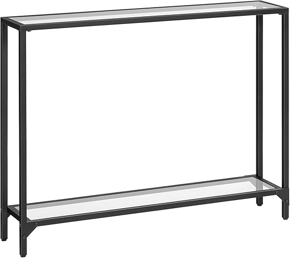 39.4" Narrow Console Table with Tempered Glass and Metal Frame