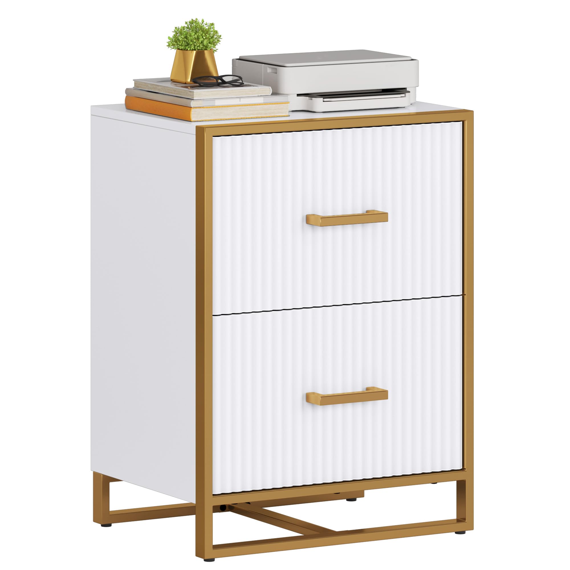 2 Drawer Lateral File Cabinet with Gold Frame
