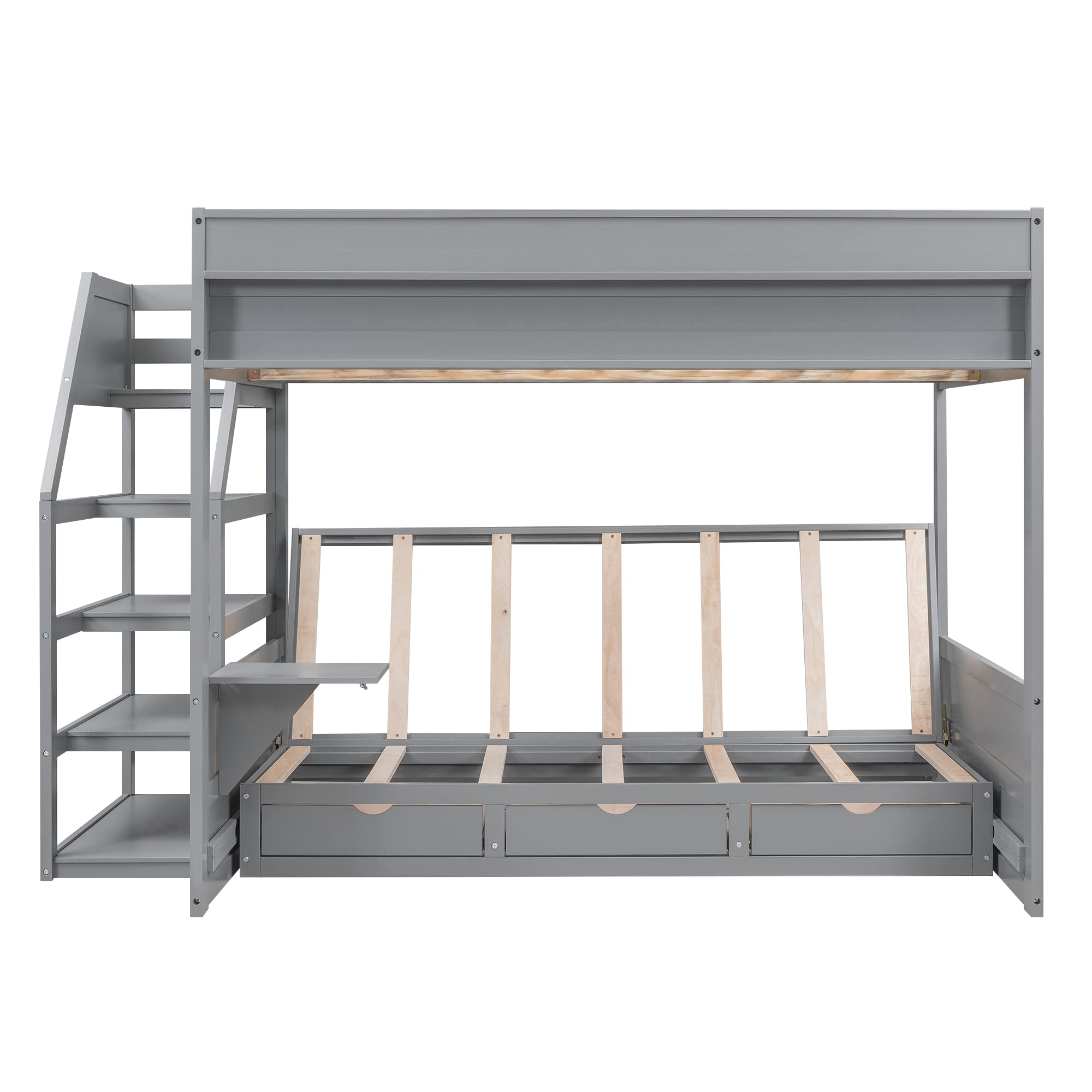 Full Over Full Bunk Bed with Stairs and Shelf