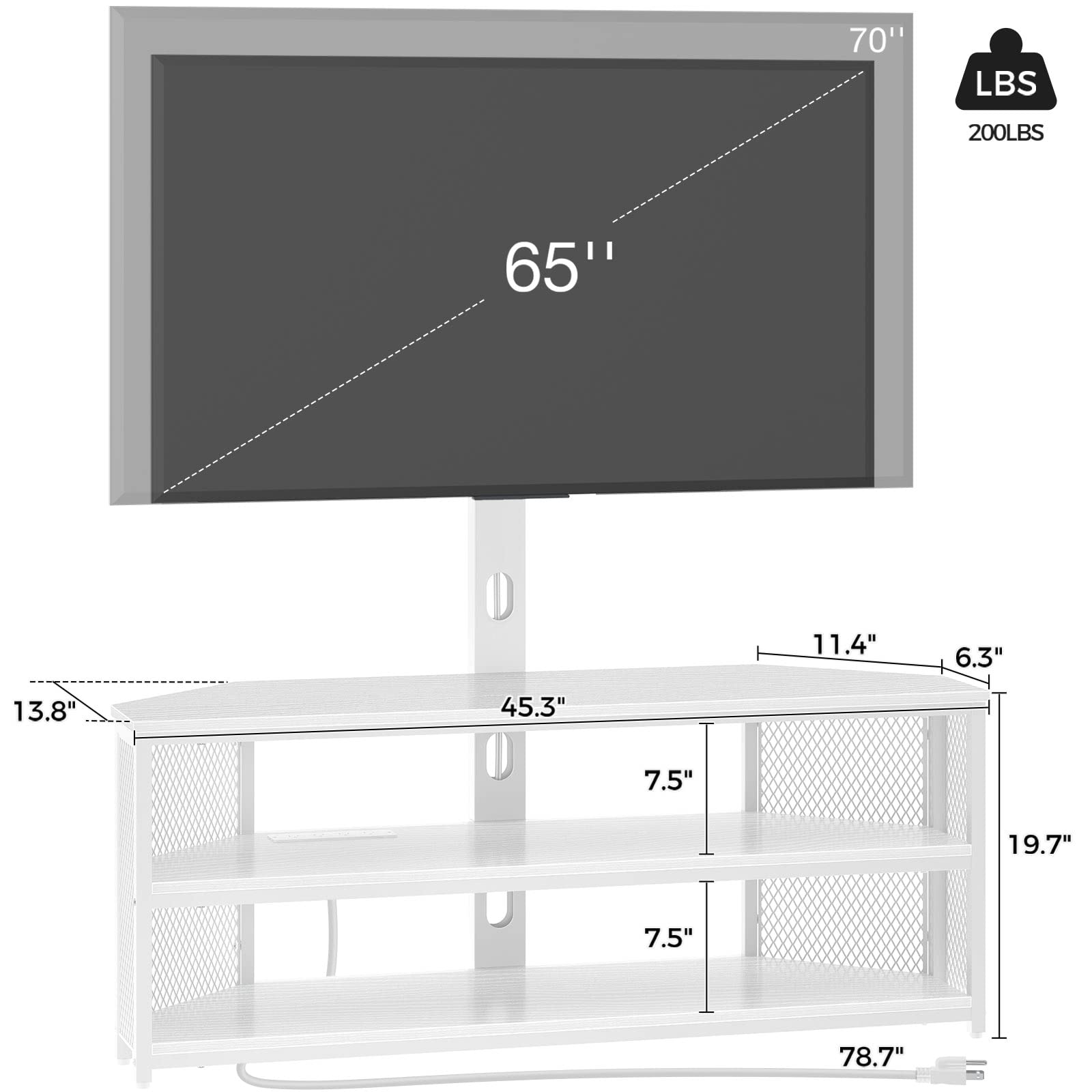Corner TV Stand with Swivel Mount and LED Lights
