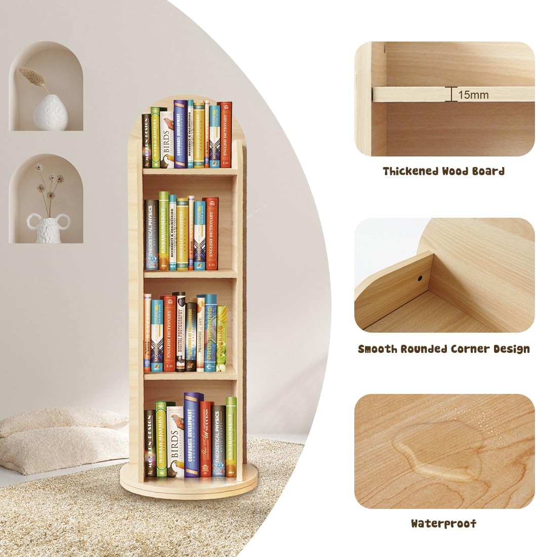 Kids Rotating Bookshelf with Mirror 48 Inch Wood Floor Standing
