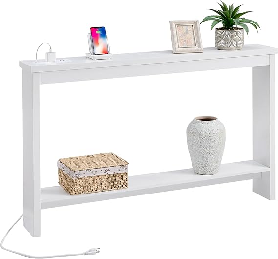 Narrow Sofa Table with Outlet and USB Charging Station