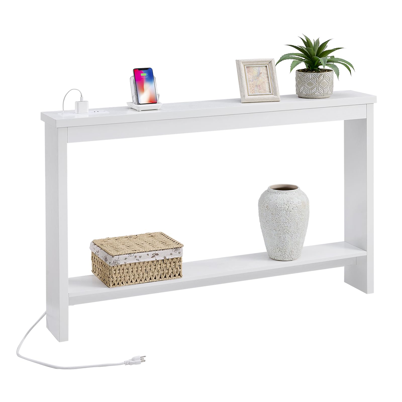 Narrow Console Table with Outlet and USB Charging Station